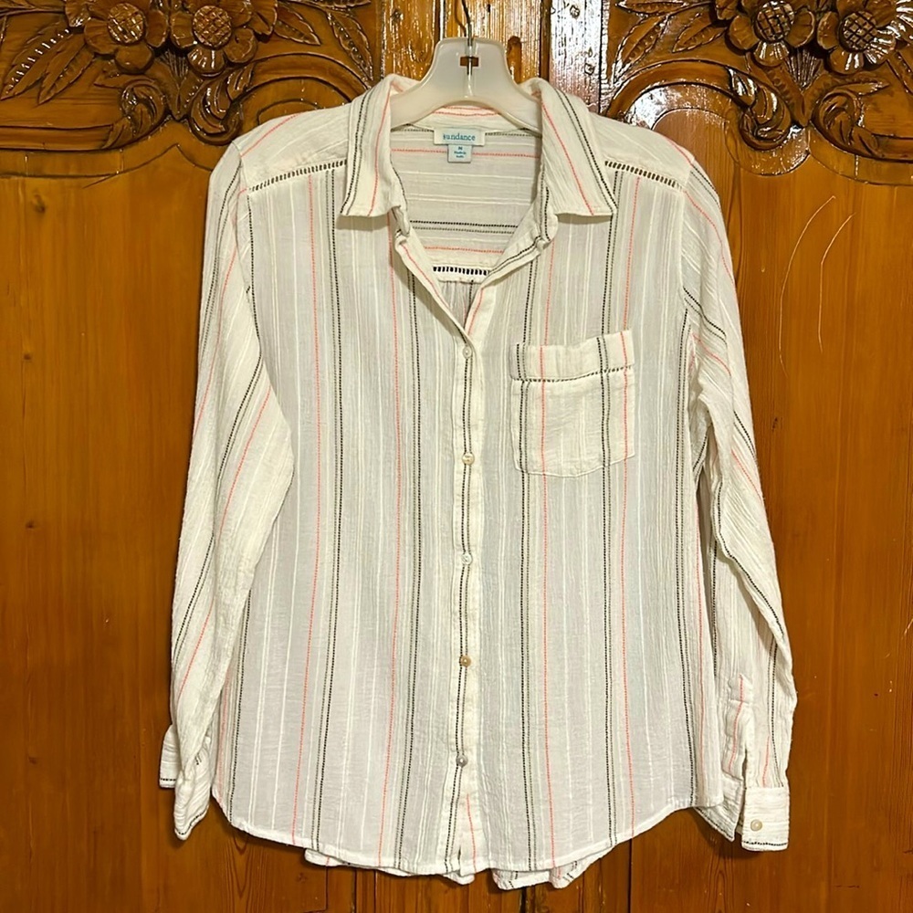 Sundance Women’s Button Down Gauze Stripe Shirt. Medium